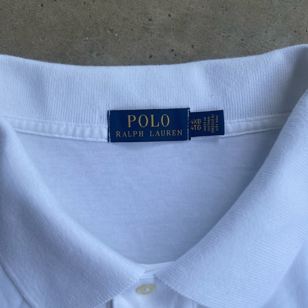Ralph Lauren Polo Shirt Mens 4XB 4TG White Blue Pony Cotton Classic Fit - Picture 3 of 6
